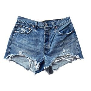 👖 Levi’s Premium High Rise Button Fly Distressed Denim Shorts Size 29